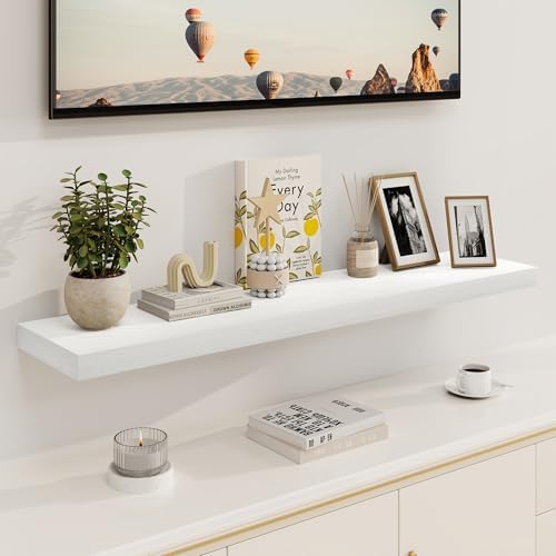 White Floating Shelves 48 Inch Long, 8 Deep Floating Shelves for Wall, Rustic 48" Long Fireplace Mantel, Large 48 x 8 Wa