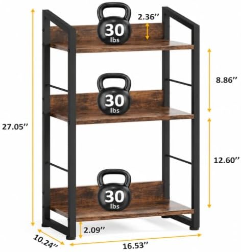 Hosfais Book Shelf Small Bookshelf: 3-Tier Wood Bookcase Industrial Bookshelf with Edge Protection Metal Narrow Bookcase