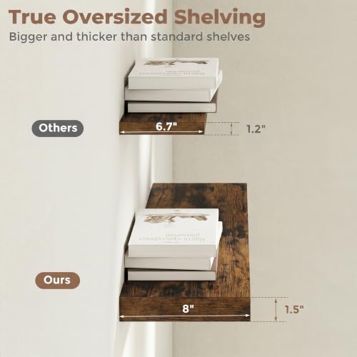 8 inch Deep Floating Shelves for Wall, 55" Wide, Rustic Brown, 2-Pack