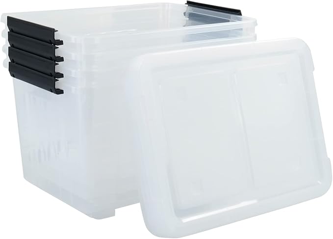 4-pack 50 Quarts Large Clear Plastic Storage Boxes with Wheels