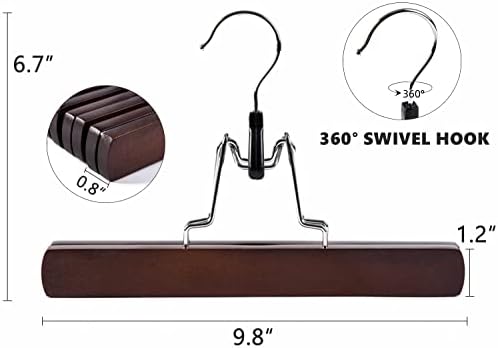 Amber Home 10 Pack Walnut Wooden Pants Clip Hangers, Wood Skirt Hangers
