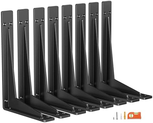 NEODROP 8-Pack 12 Inch Heavy Duty Shelf Brackets, Premium Metal Wall Bracket for Mantel, Countertop Support, Garage Stor
