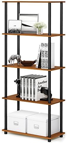 Furinno TURN-N-TUBE Storage Shelves, 5-Tier Book Shelf, Corner Shelf, Toolless Open Shelves, for Organization and Storag