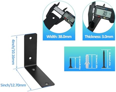 L Floating Shelf Brackets,4 Pack Heavy Duty L Brackets for Shelves, L 5" X H 4" Black Metal Countertop Support Brackets,
