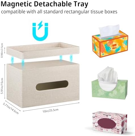 Extra Large Tissue Box Cover with Storage Tray,Rectangle Tissue Box Holder