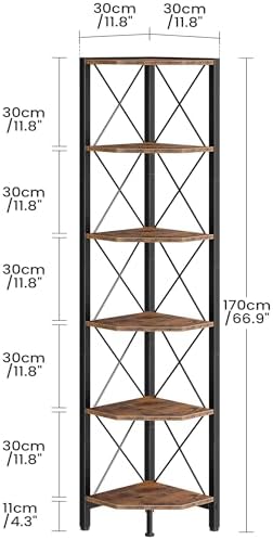 CHOEZON 6-Tier Corner Shelf, Corner Bookcase, 66.9" Tall Vertical Display Rack, Plant Stand, Open Storage Shelf, for Liv