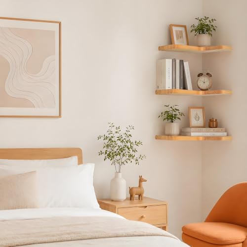 Floating Corner Shelves Solid Pinewood Wall Mounted Shelf