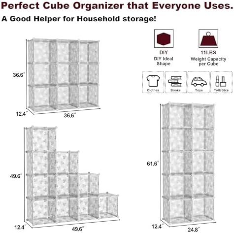 C&AHOME Clover Embossed Storage Organizer with Doors 10-Cube Shelf White