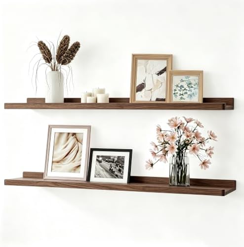 Walnut Floating Shelves for Wall Decor, 30 in Shelf with Lip, 2 Set