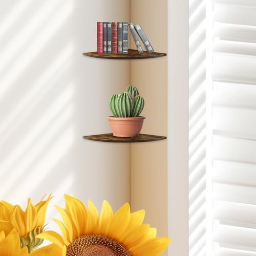 JJL Corner Shelves, 12 Inch Deep Corner Shelf Wall Mounted with Wire Hole, 2 Tier Sector with Hole - Corner Hanging Shel