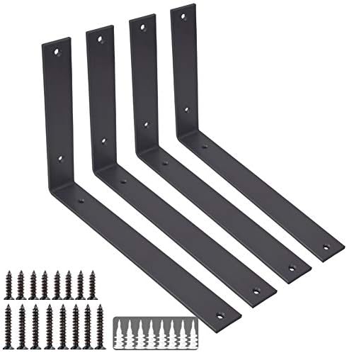 Shelf Brackets 12 Inch Wall L Brackets 4PCS Heavy Duty for Shelves Metal Black Rustic Industrial Brackets for DIY Openin