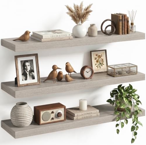 32" Floating Shelves for Wall, Set of 3, 8" Deep, 1.5" Thick, Gray