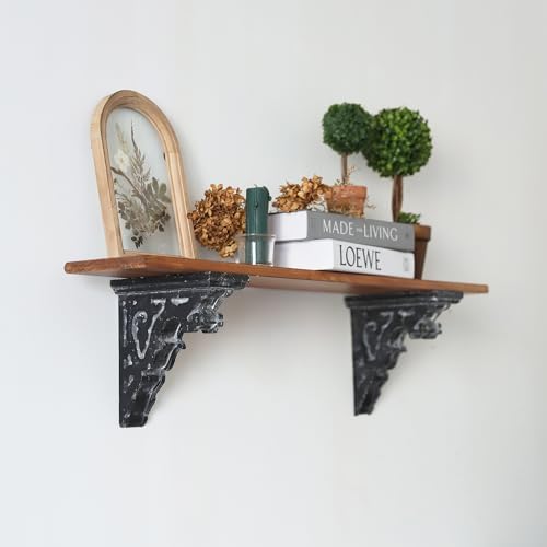 BIG FORTUNE Set of 2 Corbels for Shelves Wood Corbels Decorative L7.2 X W3.1 x H7.8 Shelf Brackets Wooden Vintage Shelf 