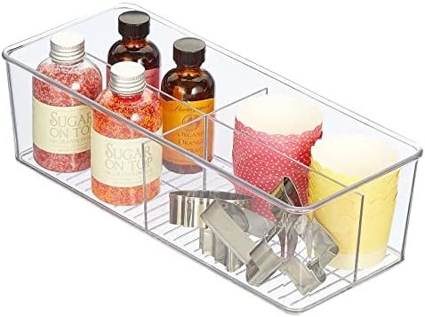 mDesign Plastic Kitchen Cabinet Storage Organizer Bin Box - 4 Divided Sections for Pantry Shelves, Countertops, Island, 