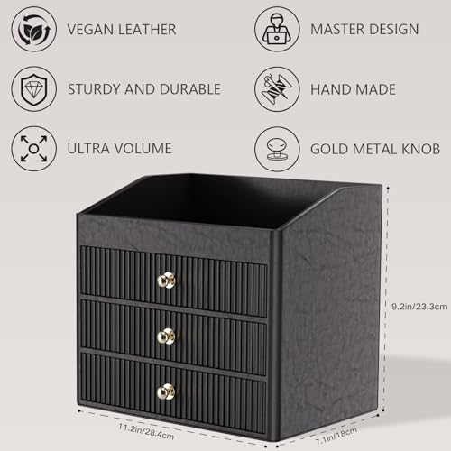 LADSTAG Cosmetic Organizer,Luxury Make up Organizer with 3 shelf Drawers,Black Large Capacity Makeup Organizers for Skin