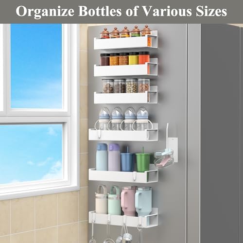 HuggieGems Magnetic Water Bottle Holder for Refrigerator, Cup Holder Organizer for Stanley and Tumbler for Kitchen, 6 Pa
