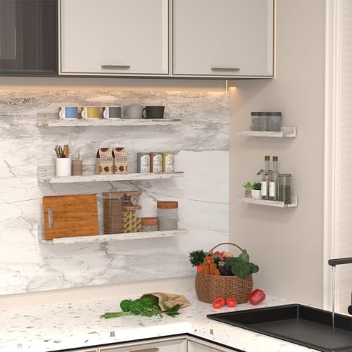 Giftgarden 24 Inch Wall Mounted Floating Shelves Set of 5, Distressed White Wood Wall Shelves for Bathroom, Bedroom, Kit
