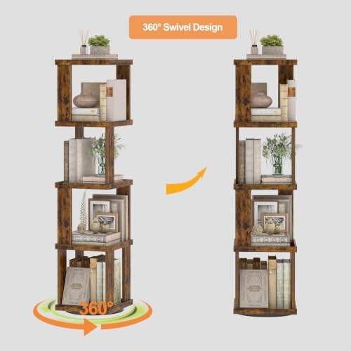 TUTOTAK 5-Tier 360°Rotating Bookshelf, Narrow Book Shelf, Corner Bookcase