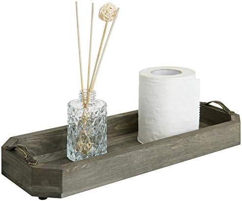 MyGift Rustic Gray Wood Vanity Tray, Toilet Tank Organizer with Handles