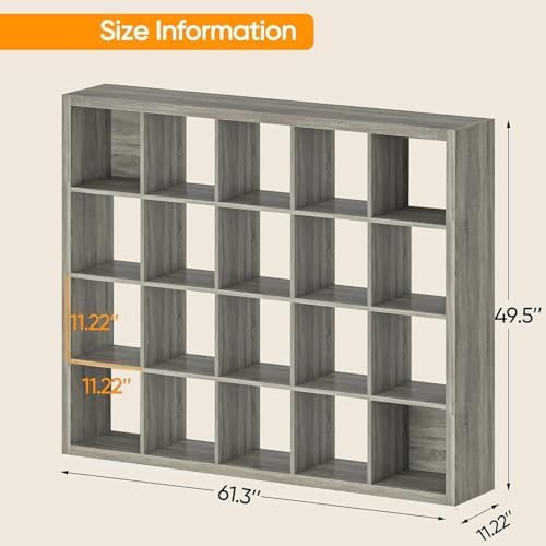 furtble Bookshelf with Storage Bins, 20-Cube Storage Organizer with Back Panels, Modern Bookshelf for Bedroom, Multifunc