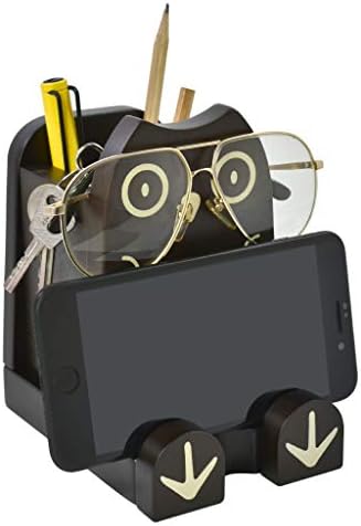 I'm Wood Multipurpose Eyeglass Phone Pen & Pencil Holder Stand Stationery Desk Box Organizer Accessories, Home Office Desktop Decor Birthday Graduation Gifts “Dream Big Aim High” (Owl)