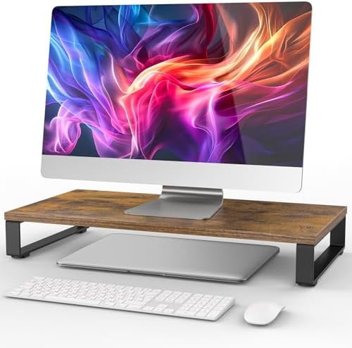 Ywin Monitor Stand Riser for Desk, Computer Monitor Stand Laptop Riser Stand Desk Wood & Steel, Underneath Storage for O
