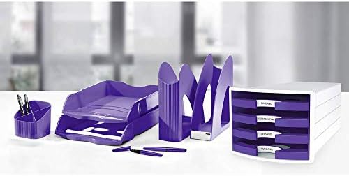 Han Impuls Drawer Box DIN A4/C4 4 Open Drawers White/Trend Colour Purple