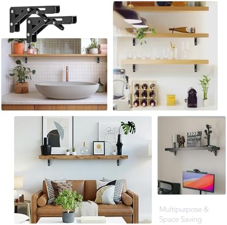 JOY DECOR Matte Black Folding Shelf Brackets, 8 Inch, 4 Pack