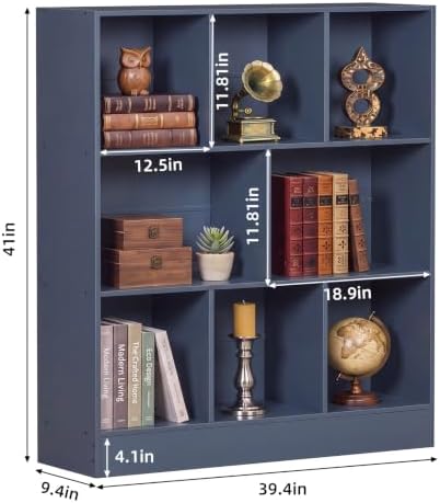 YAHARBO 3 Tier 8 Cube Horizontal Bookshelf,Low Bookcase - Sleves,Dark Blue