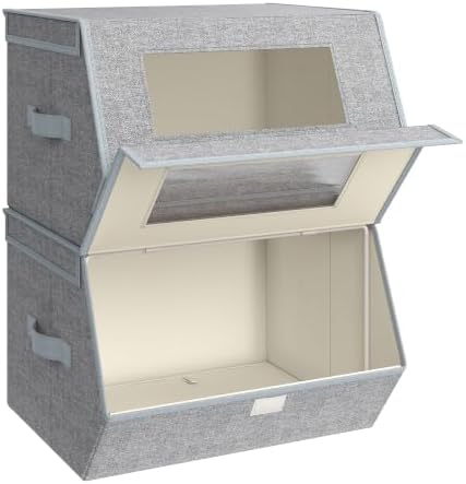 SONGMICS Stackable Storage Bins, Set of 2, with Lids and Front Windows