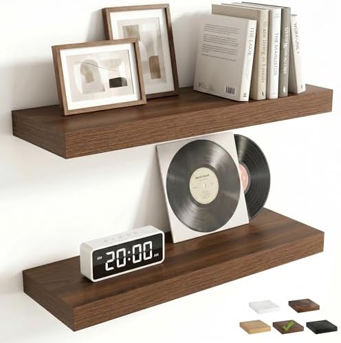 FLYJOE 20 Inch Floating Shelves for Wall Set of 2, 6.5" D Wood Grain Bathroom Shelves with Invisible Brackets, Easy Inst