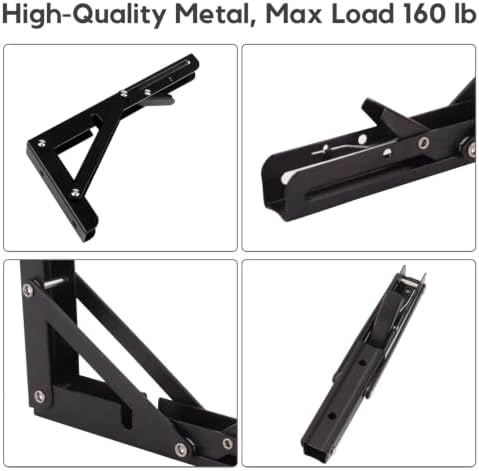 10 Inch Black Folding Shelf Brackets, 2 Pack Metal Heavy Duty Shelf Bracket
