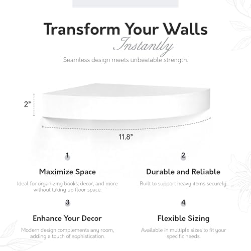 InPlace Shelving 0191806 11.8-Inch Wide Floating Corner Wall Shelf, White