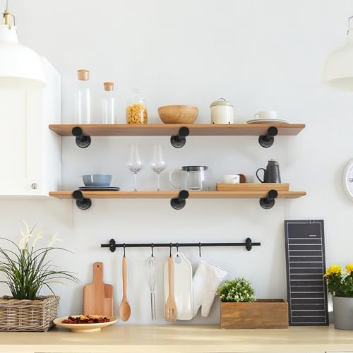 Industrial Pipe Shelf Brackets for 8-inch Board Iron Pipe Floating Shelves Heavy Duty Metal Shelving Brackets 6 Pack Bla