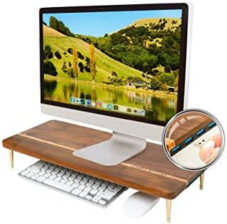 Monitor Stand Wood Riser with 4 USB Ports, Computer Monitor Stand with America Walnut Data Transfer Charging Hub -Compat