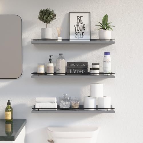WOPITUES Floating Shelves 24 inch for Wall Decor Set of 3, Grey