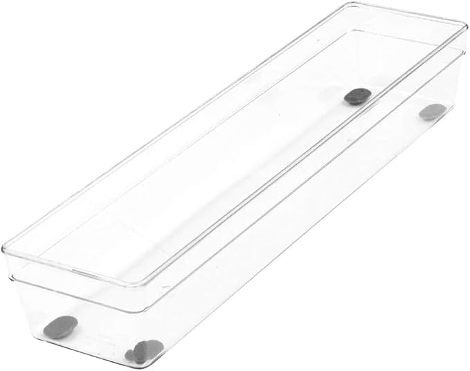 Glad Plastic Drawer Storage Tray – Heavy Duty Organizer Bin for Home, Kitchen, Bath, Bedroom, Office | Non-Slip Feet, Clear, 13x3 (Pack of 6)