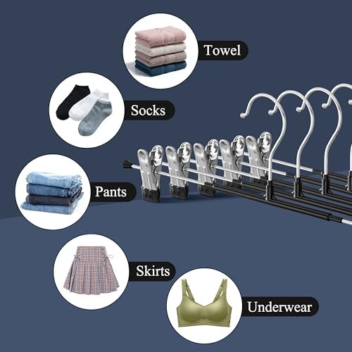 16 Inch Pants Hangers with Clips Skirt Hangers 20 Pack, Black