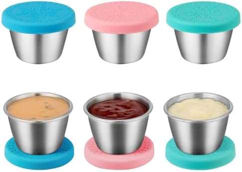 Freshmage 6-Pack 2.4oz Stainless Steel Dressing Container with Silicone Lid