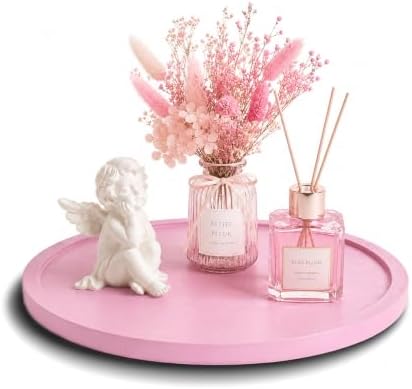 Lazy Susan Turntable Organizer, 10" Acacia Wood Decorative Tray, Pink