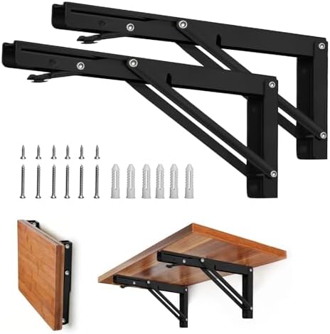 Storystore Folding Shelf Brackets, 12 Inch 2 Pcs Black Stainless Steel