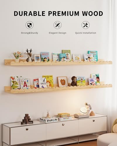 Shario Nursery Book Shelves, 4-Pack White Floating Shelves for Wall Kids, Scalloped Shelves, Wall Book Shelves for Bedro