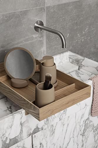blomus SONO Modern Bathroom Countertop Oval Tray Organizer - Ceramic Soft Touch - Tan