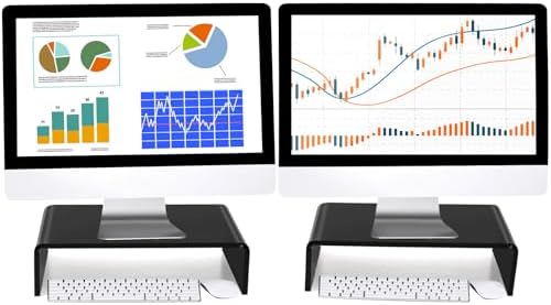 Jetec 2 Pcs Acrylic Monitor Stand Desktop Computer, Black, 16 x 8 x 3 Inch