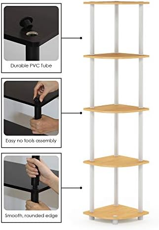 Furinno Turn-N-Tube Corner Shelf Set of 2, 5-Tier Corner Bookshelf, Open Storage Shelves, for Organization and Storage, 