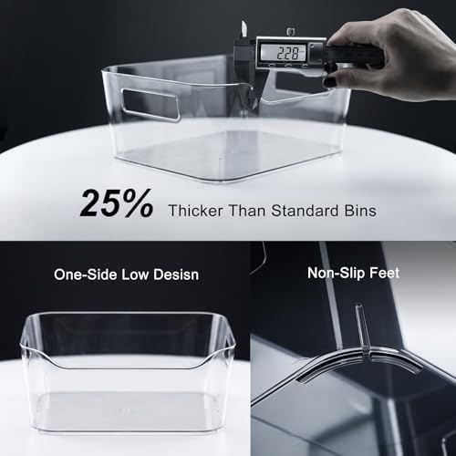 Hudgan 12 Pack Pantry Storage Bins for Kitchen Cabinet, Clear Plastic Organizer Bins for Bathroom, Pantry Organizer Cont