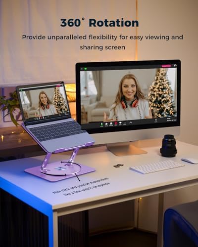Aoviho 360° Rotating Laptop Stand for Desk | Adjustable, Foldable, Portable Aluminum Ergonomic Riser | Compatible with M