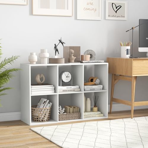 6 Cube Storage Organizer, 2 Tier Floor Standing Bookcase with Anti-Toppling Kits, Wooden Open Display Shelf for Living R