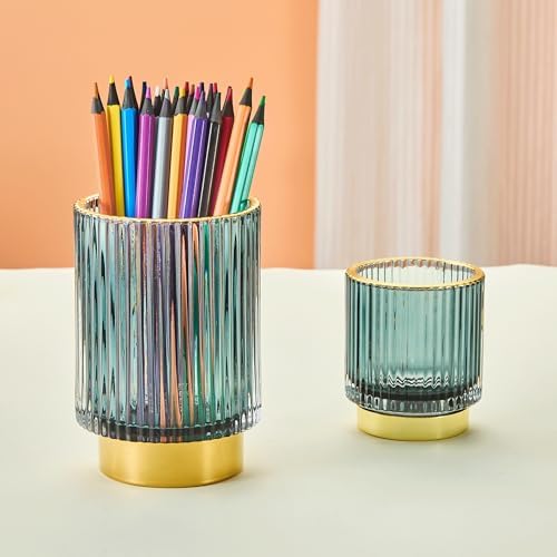 Makeup Brush Holder Organizer,Toothbrush Holders,Desk Pen Pencil Holder,Multifunctional Vintage Glass Brush Cup(A3-24-US