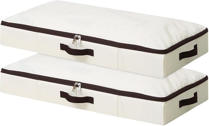 iwill CREATE PRO 2Pcs Under-Bed Storage Bins with Sturdy Handles, Toy Storage Organizers, Clothes Storage, Rigid Folding Under Sofa Storage for Clothing, Quilts, Wrapping Paper (Beige, 29.5*15*4")